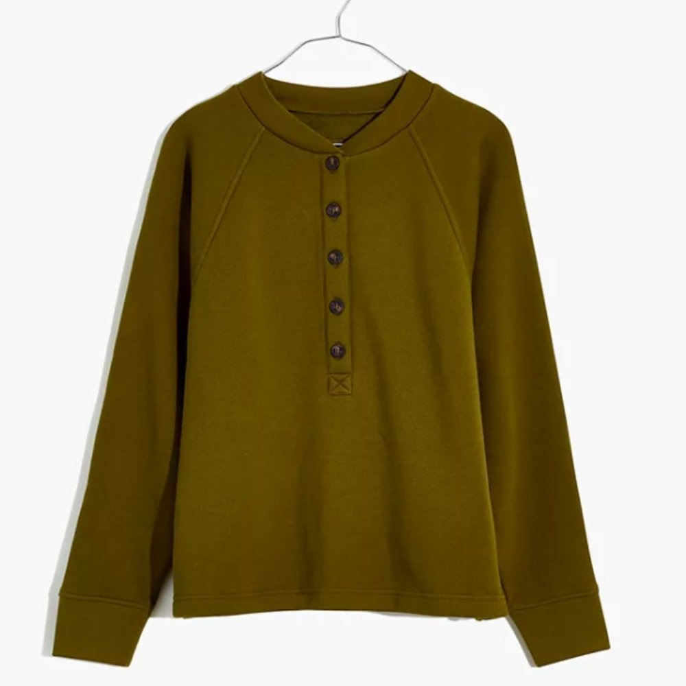 Madewell MWL BETTERTERRY HENLEY SWEATSHIRT desert moss olive green M nwot